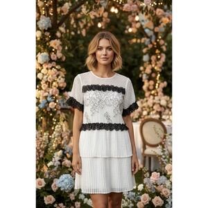 Foxiedox Melita Tiered Lace Dress - size X LARGE MIDI Pleated MSRP $173